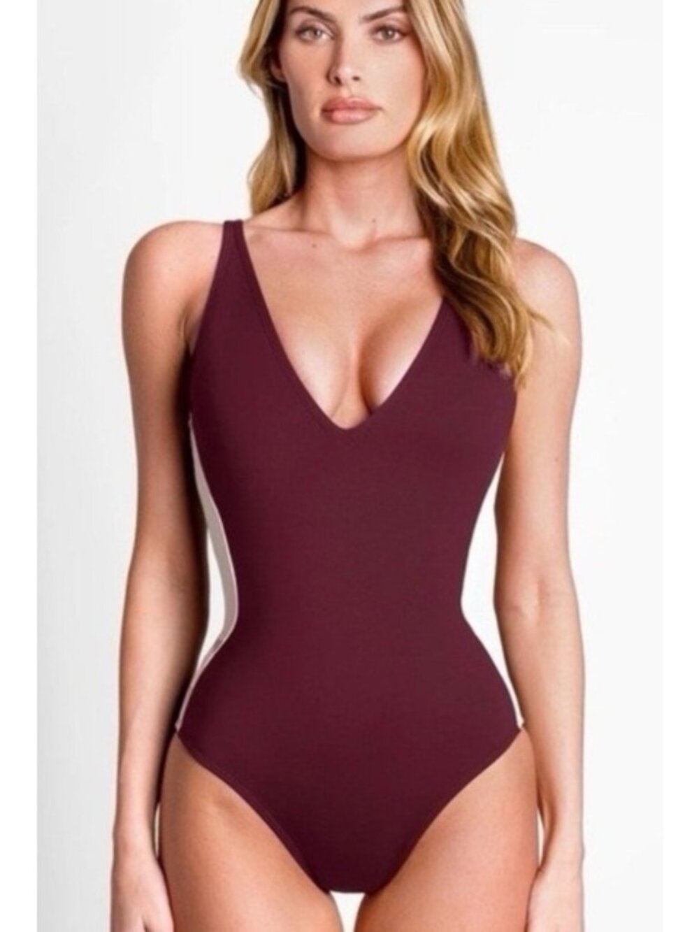 NEW TA3 Plungey Contour Dark Cherry/Oat One-Piece Swimsuit Shaping 4X Vacation
